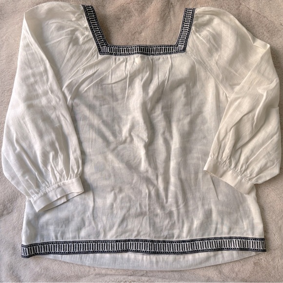 NWT Anthropologie Maeve Liyah Embroidered Top Cotton Linen Navy White Size 8 - Picture 11 of 15